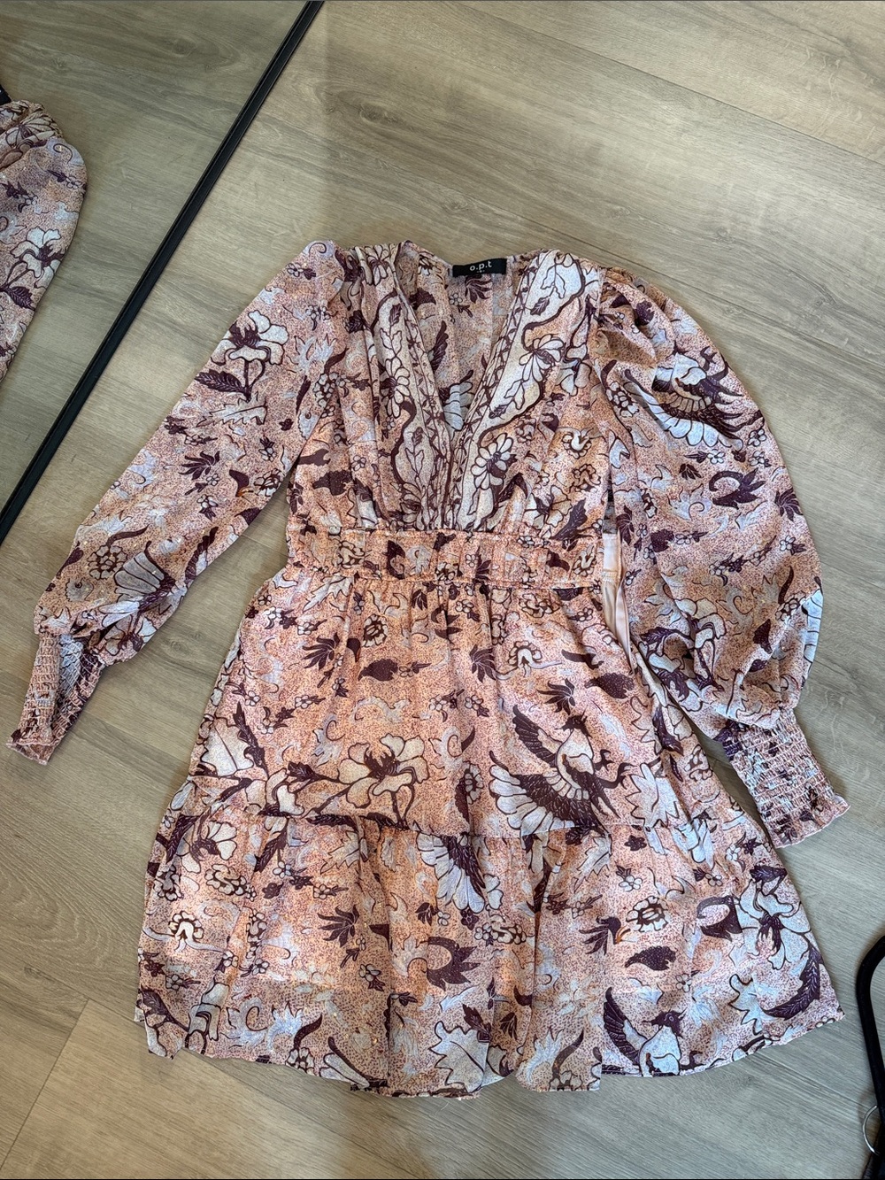 Floral V-Neck Long Sleeve Mini Dress - Pink